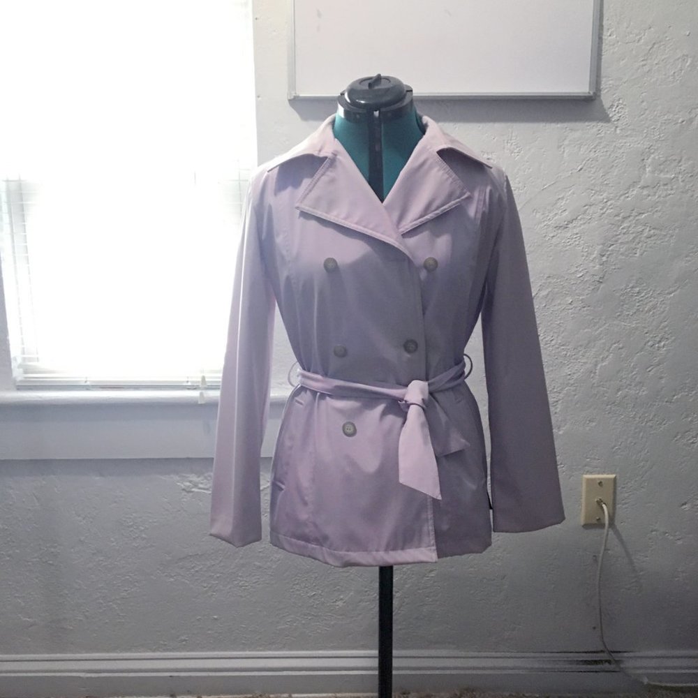 London Fog Short Trench light pastel lilac lavender